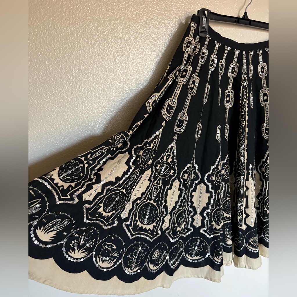 Miss Me - Black And Cream A-Line Silver Sequins Skirt